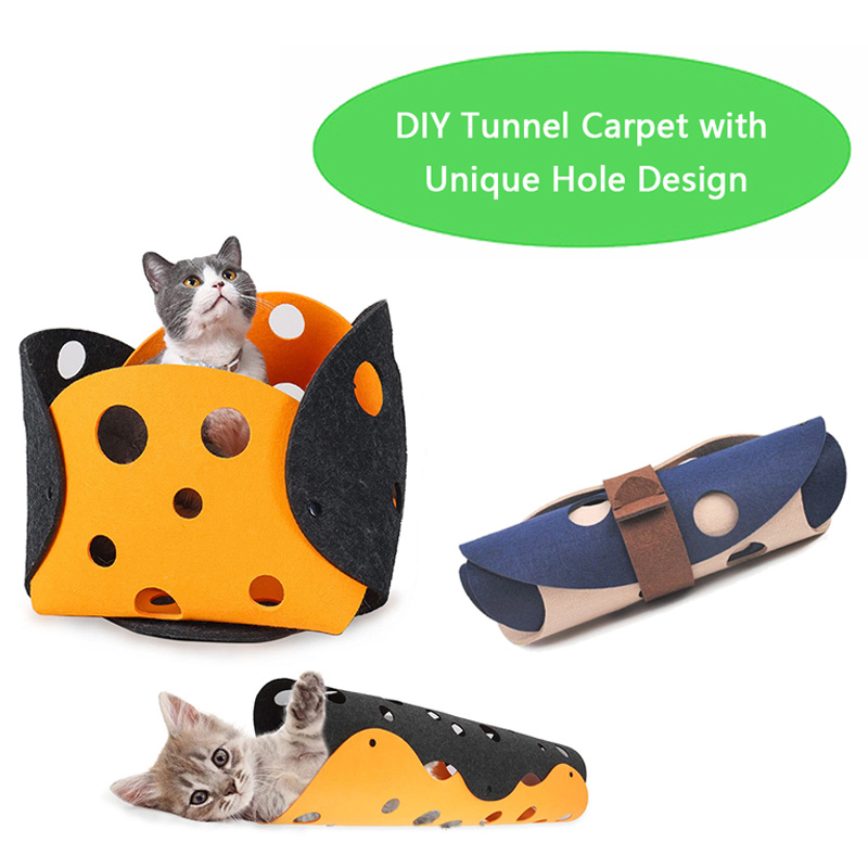 Cat Tunnel Cat Toy Felt Pom Splicing Deformable Kitten Nest Collapsible - Image 6