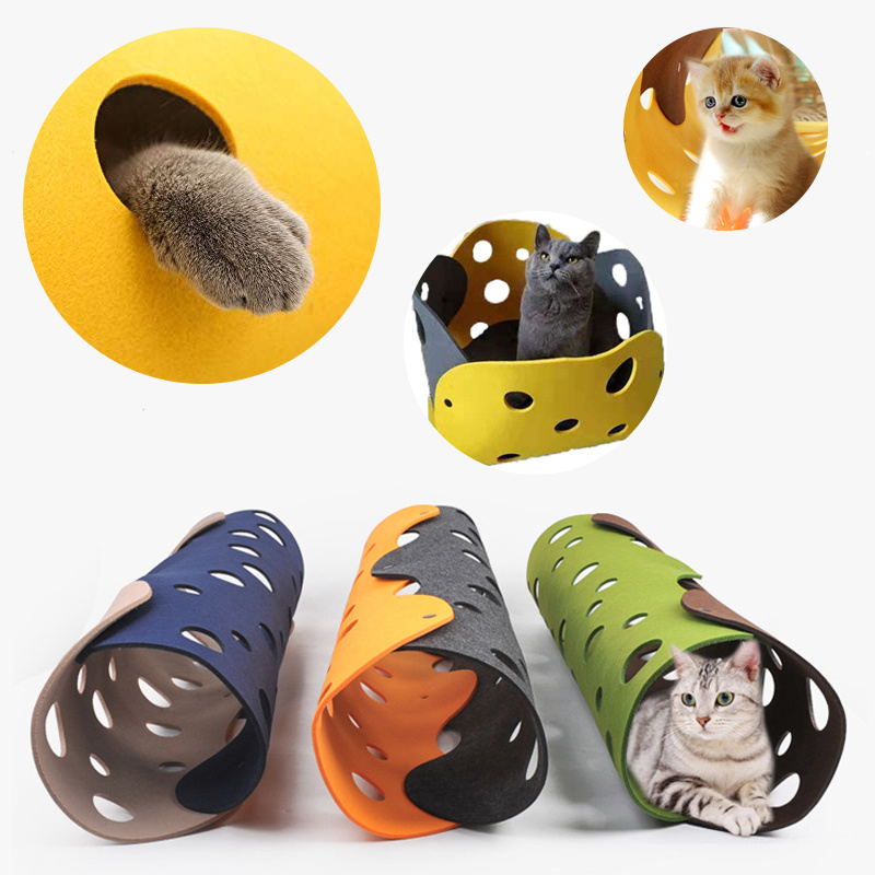 Cat Tunnel Cat Toy Felt Pom Splicing Deformable Kitten Nest Collapsible - Image 3